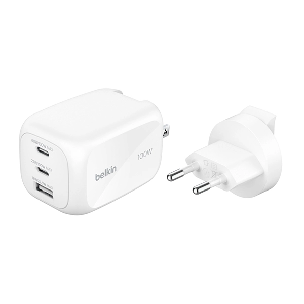 Belkin BoostCharge Pro 3-Port GaN Wall Charger 100W - White - Gambar 3